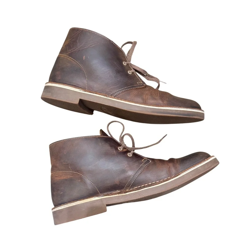 Clarks Bushacre 2 Chukka Boots Mens 10 Beeswax Brown Leather Good Ankle Boot‎